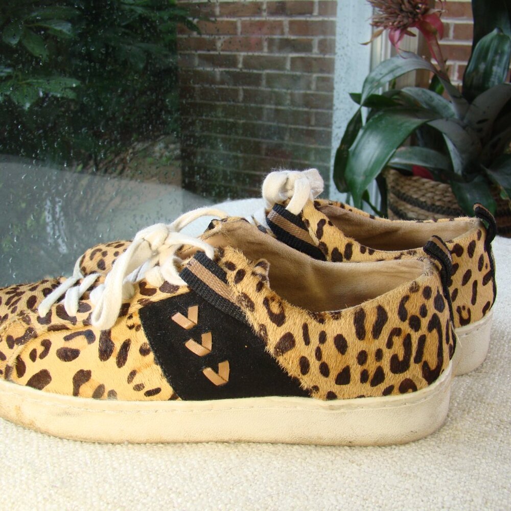 Jack Rogers Ainsley Leopard Calf-hair low top lace-up Sneaker Size 7.5 - Picture 4 of 9